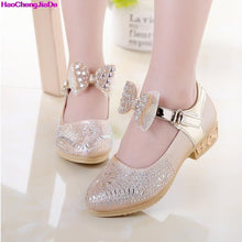 Load image into Gallery viewer, HaoChengJiaDe Children Shoes Autumn Girls Princess Leather Shoes Bow Rhinestones Kids Dress Wedding Shoes Girls Casual Sneakers